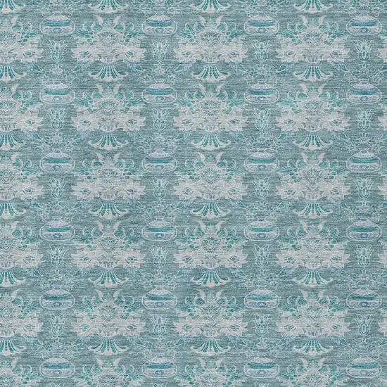Teal Blue And Green Floral Washable Indoor Outdoor Area Rug Photo 5