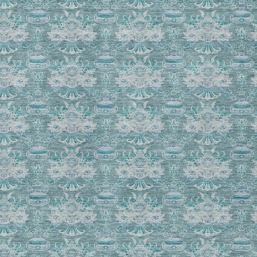 Teal Blue And Green Floral Washable Indoor Outdoor Area Rug Photo 5