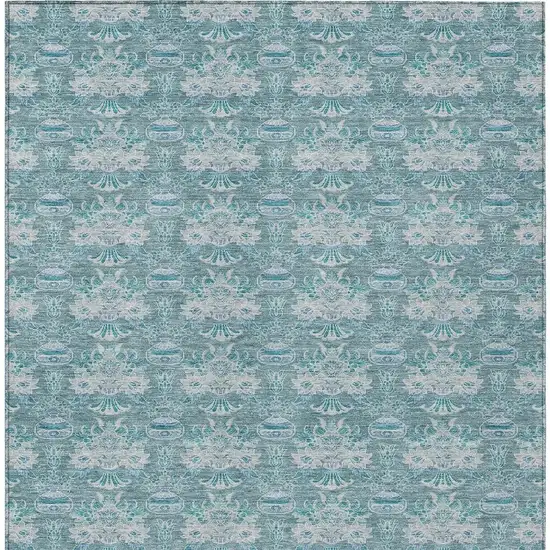 Teal Blue And Green Floral Washable Indoor Outdoor Area Rug Photo 6