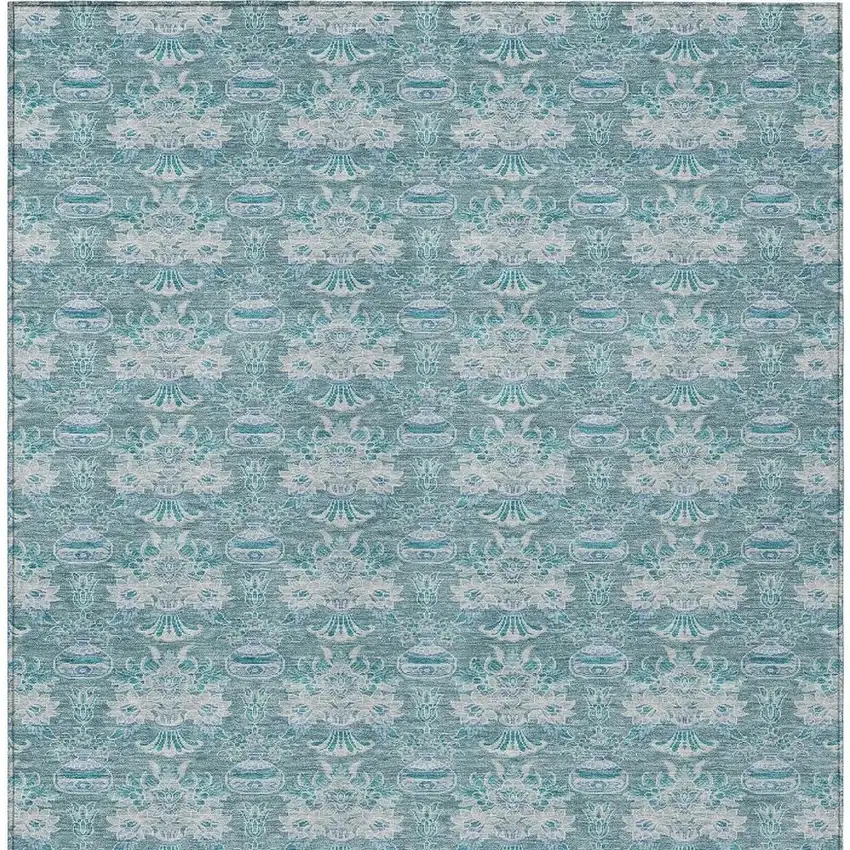 Teal Blue And Green Floral Washable Indoor Outdoor Area Rug Photo 6