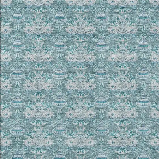 Teal Blue And Green Floral Washable Indoor Outdoor Area Rug Photo 5