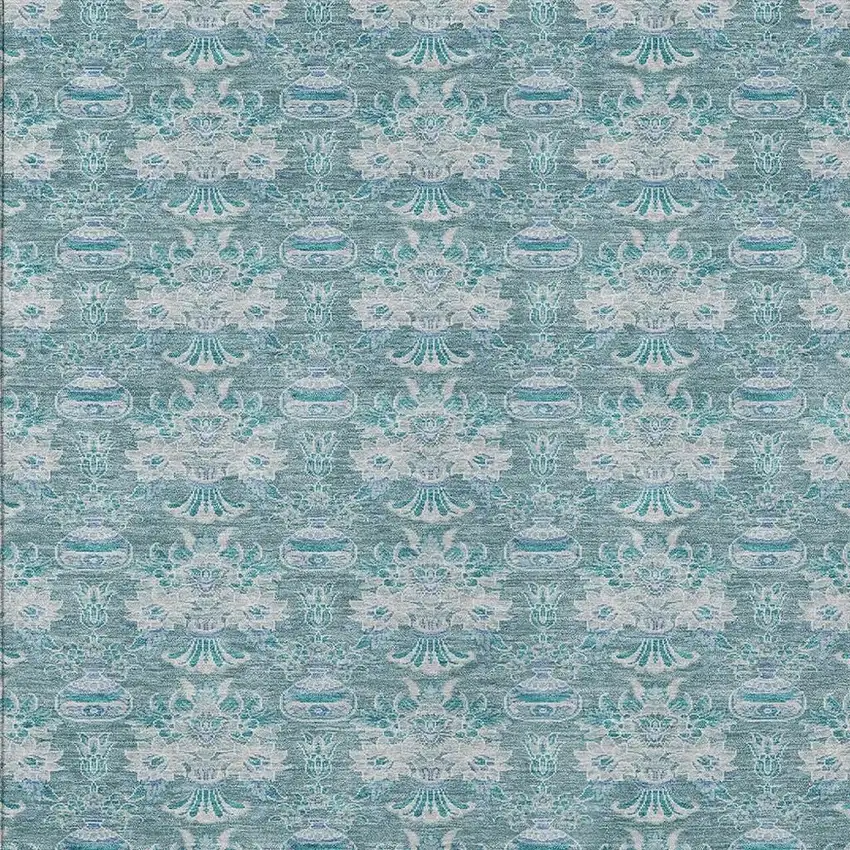 Teal Blue And Green Floral Washable Indoor Outdoor Area Rug Photo 5