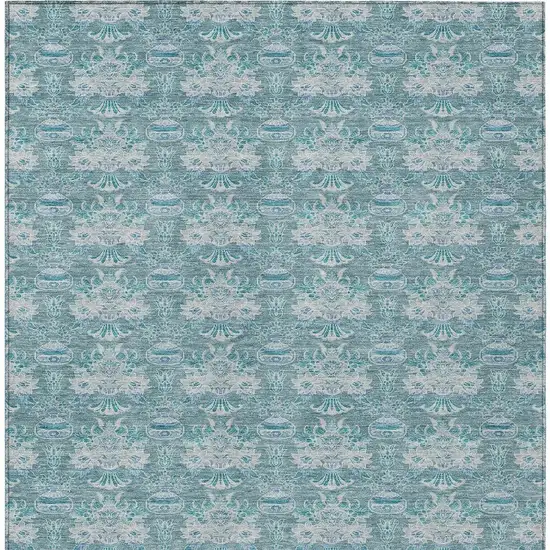 Teal Blue And Green Floral Washable Indoor Outdoor Area Rug Photo 4