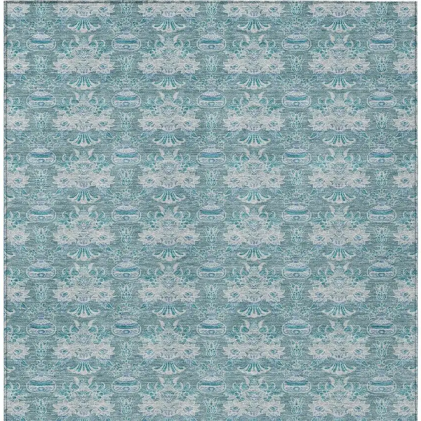 Teal Blue And Green Floral Washable Indoor Outdoor Area Rug Photo 4