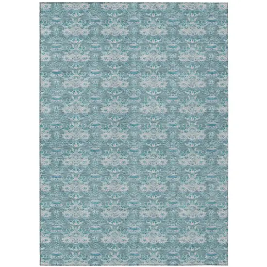 Teal Blue And Green Floral Washable Indoor Outdoor Area Rug Photo 2