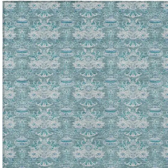 Teal Blue And Green Floral Washable Indoor Outdoor Area Rug Photo 3