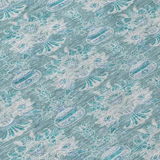 Teal Blue And Green Floral Washable Indoor Outdoor Area Rug Photo 8