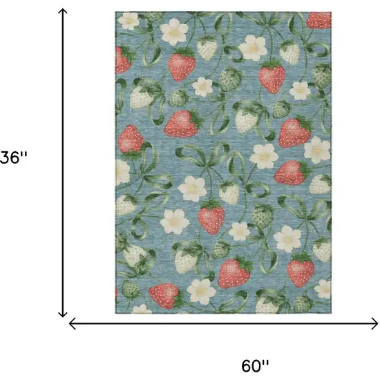 Teal Blue And Green Floral Washable Indoor Outdoor Area Rug Photo 5