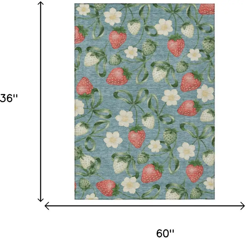 Teal Blue And Green Floral Washable Indoor Outdoor Area Rug Photo 5
