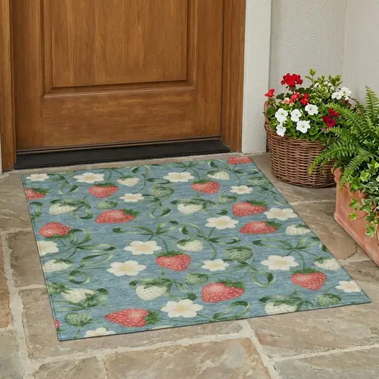Teal Blue And Green Floral Washable Indoor Outdoor Area Rug Photo 1