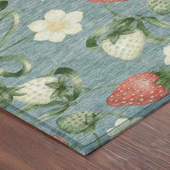 Teal Blue And Green Floral Washable Indoor Outdoor Area Rug Photo 3