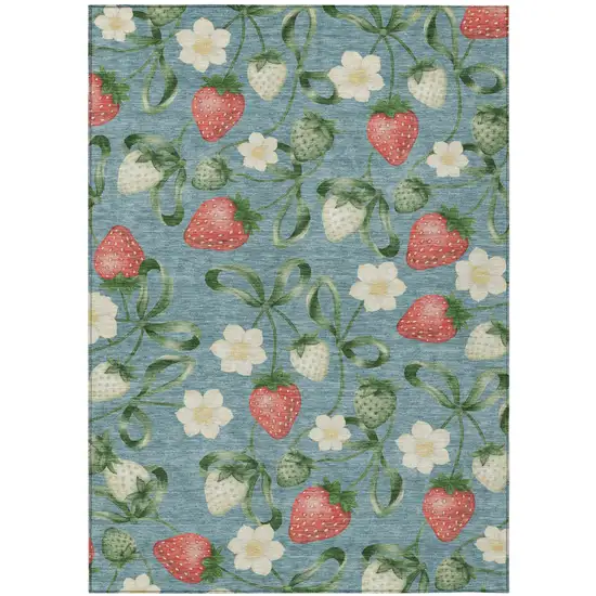 Teal Blue And Green Floral Washable Indoor Outdoor Area Rug Photo 2