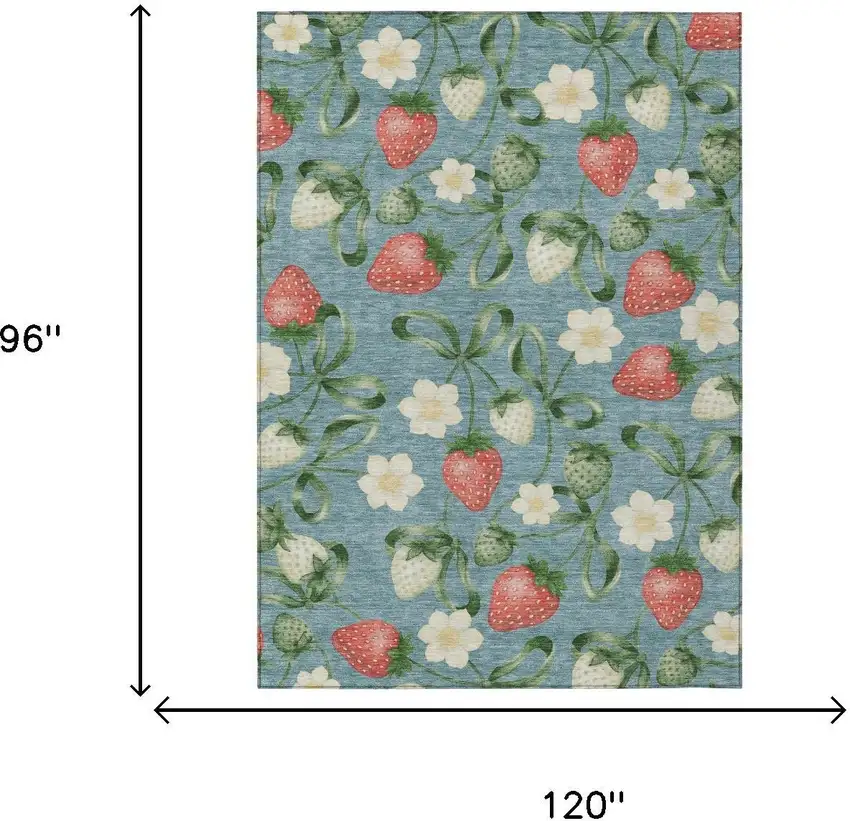 Teal Blue And Green Floral Washable Indoor Outdoor Area Rug Photo 5