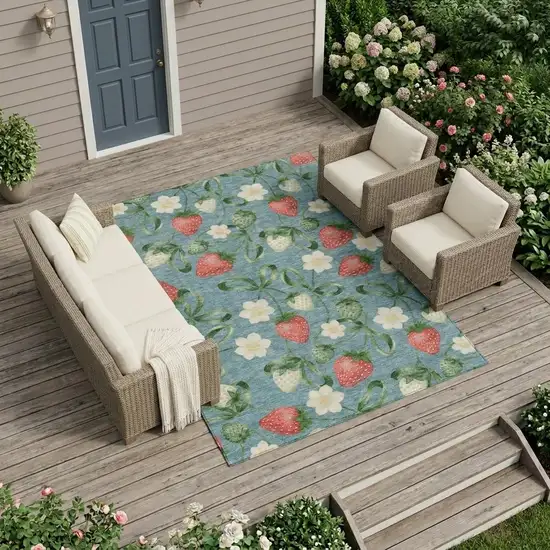 Teal Blue And Green Floral Washable Indoor Outdoor Area Rug Photo 1