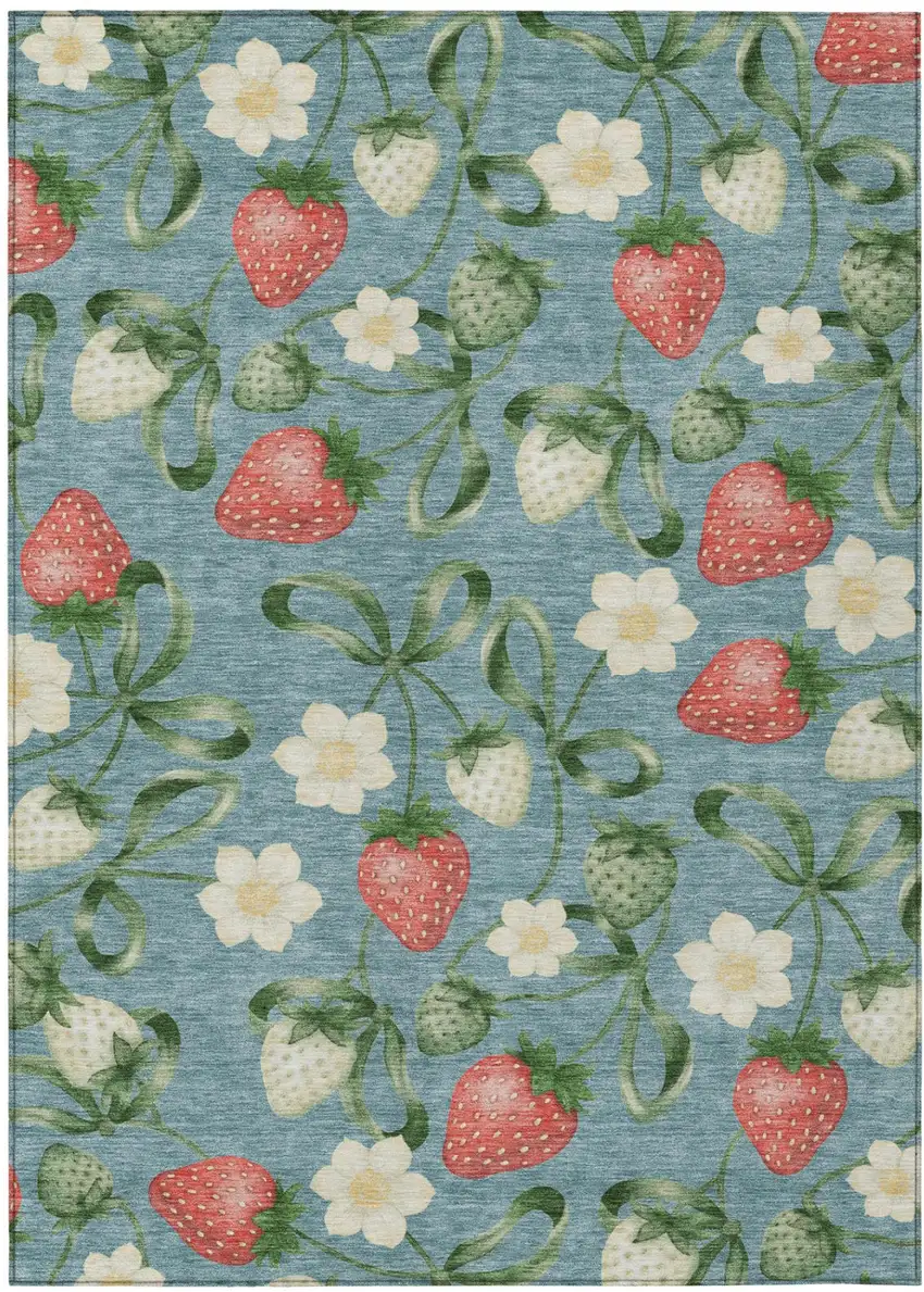 Teal Blue And Green Floral Washable Indoor Outdoor Area Rug Photo 2