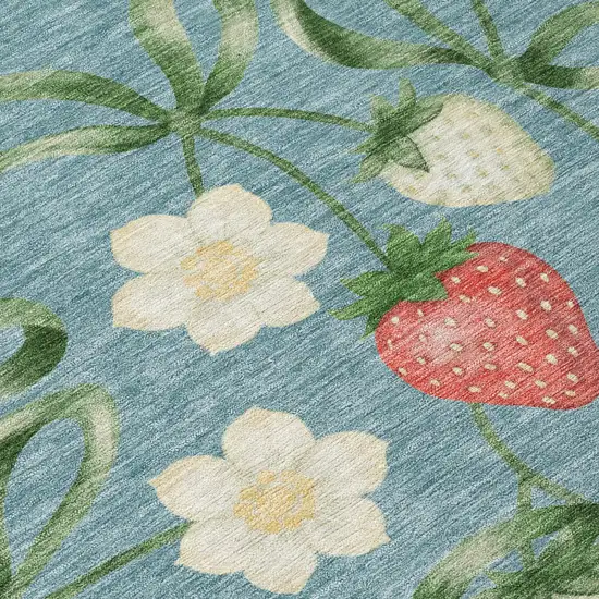 Teal Blue And Green Floral Washable Indoor Outdoor Area Rug Photo 4