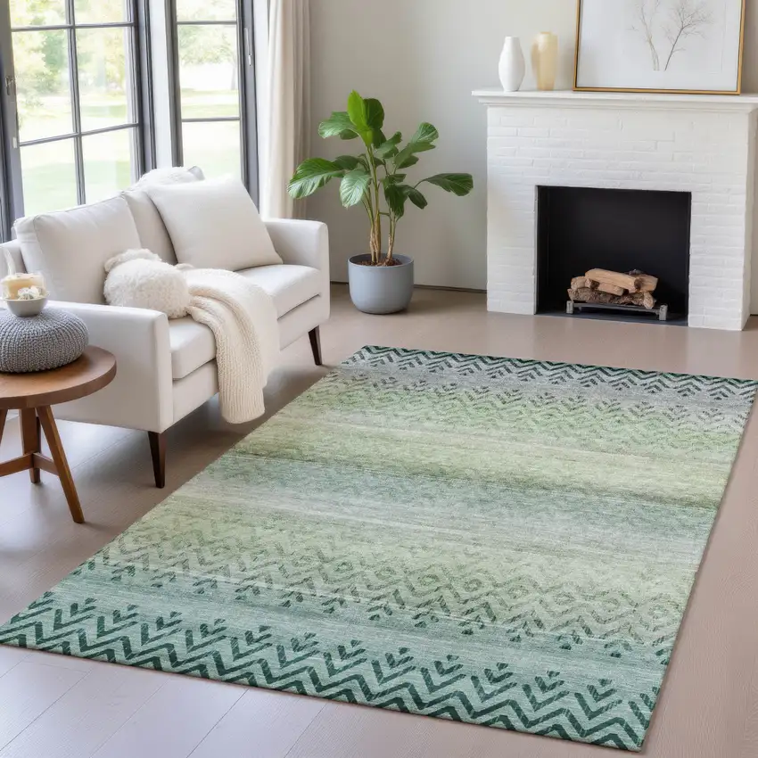 Teal Blue And Green Geometric Washable Indoor Outdoor Area Rug Photo 5