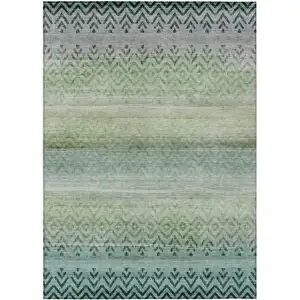 Photo of Teal Blue And Green Geometric Washable Indoor Outdoor Area Rug