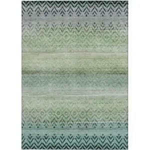Photo of Teal Blue And Green Geometric Washable Indoor Outdoor Area Rug