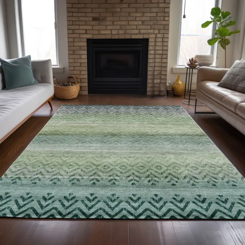 Teal Blue And Green Geometric Washable Indoor Outdoor Area Rug Photo 6