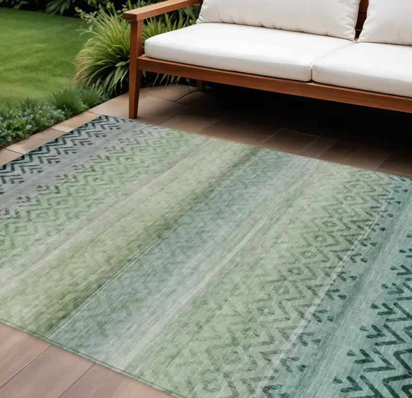 Teal Blue And Green Geometric Washable Indoor Outdoor Area Rug Photo 2
