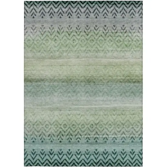 Teal Blue And Green Geometric Washable Indoor Outdoor Area Rug Photo 1