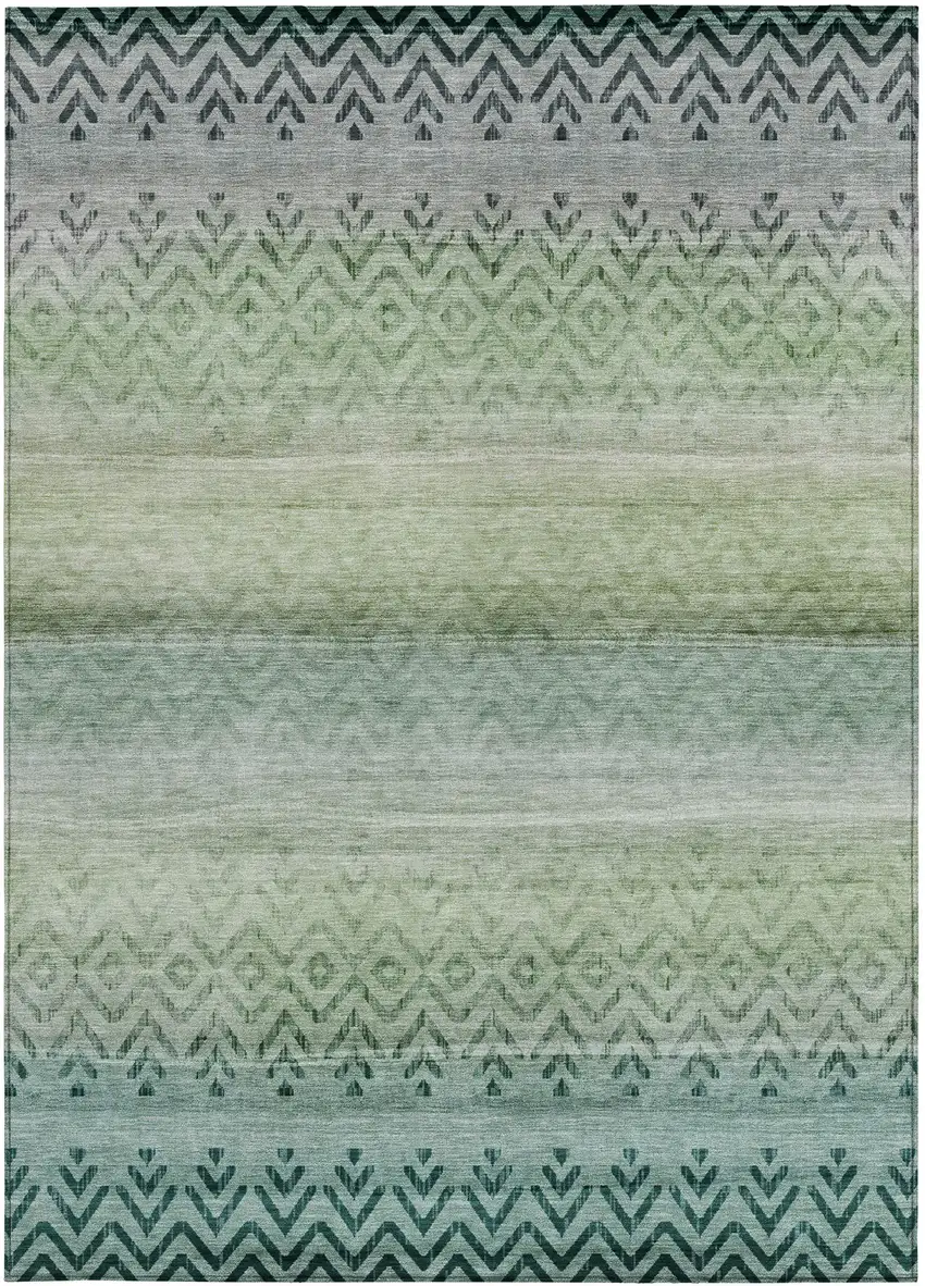 Teal Blue And Green Geometric Washable Indoor Outdoor Area Rug Photo 1