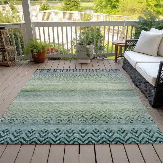 Teal Blue And Green Geometric Washable Indoor Outdoor Area Rug Photo 7