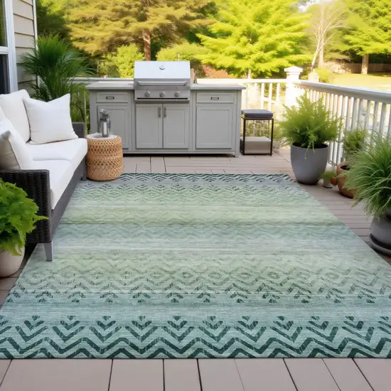 Teal Blue And Green Geometric Washable Indoor Outdoor Area Rug Photo 4