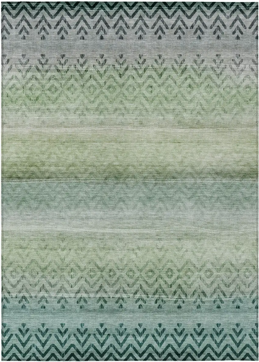 Teal Blue And Green Geometric Washable Indoor Outdoor Area Rug Photo 8