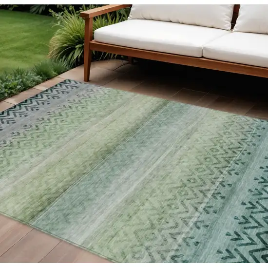 Teal Blue And Green Geometric Washable Indoor Outdoor Area Rug Photo 2