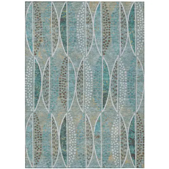 Teal Blue And Green Geometric Washable Indoor Outdoor Area Rug Photo 2