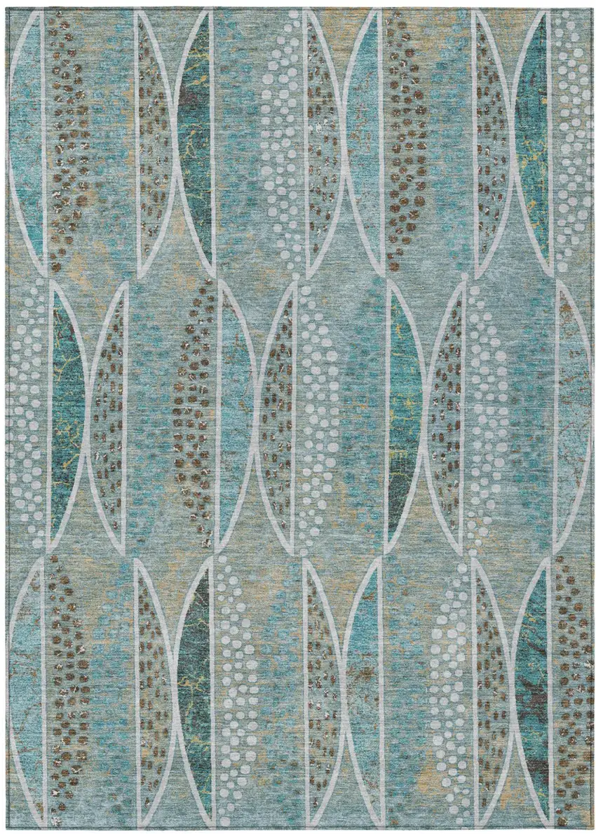 Teal Blue And Green Geometric Washable Indoor Outdoor Area Rug Photo 2