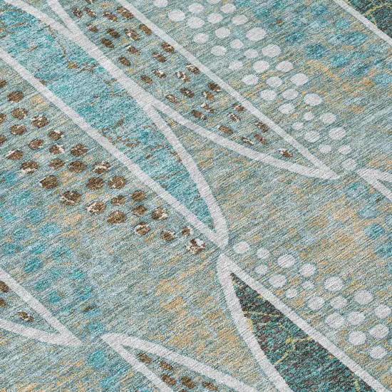 Teal Blue And Green Geometric Washable Indoor Outdoor Area Rug Photo 6