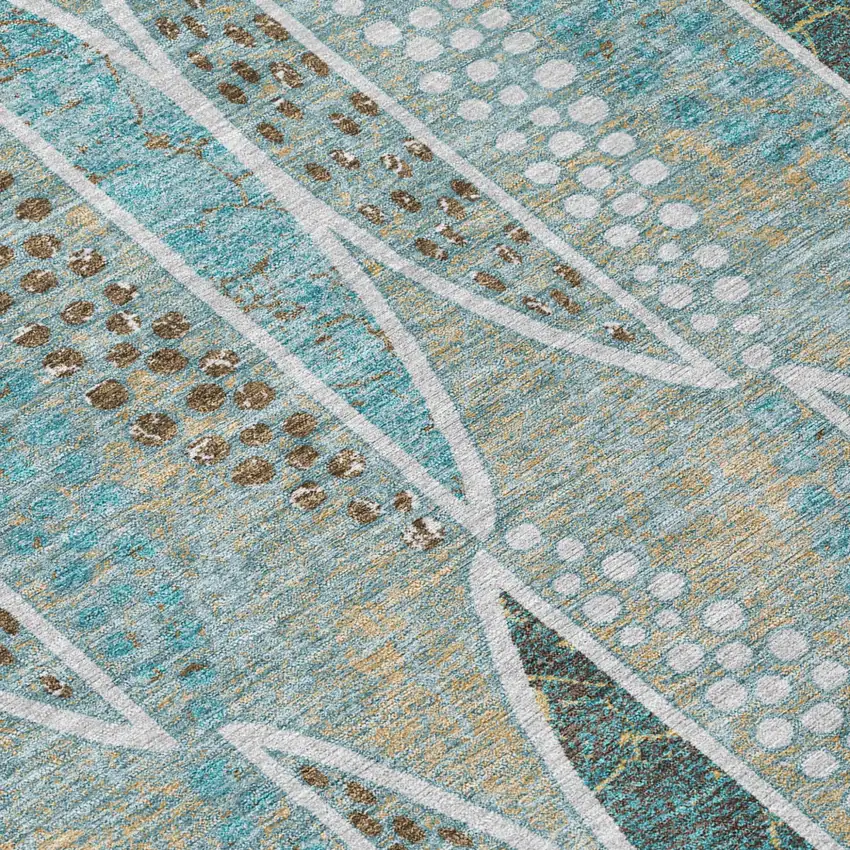 Teal Blue And Green Geometric Washable Indoor Outdoor Area Rug Photo 6
