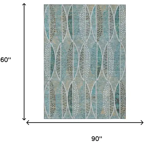 Teal Blue And Green Geometric Washable Indoor Outdoor Area Rug Photo 7