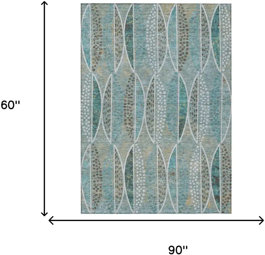 Teal Blue And Green Geometric Washable Indoor Outdoor Area Rug Photo 7