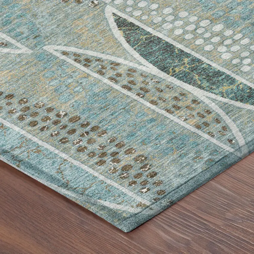 Teal Blue And Green Geometric Washable Indoor Outdoor Area Rug Photo 5