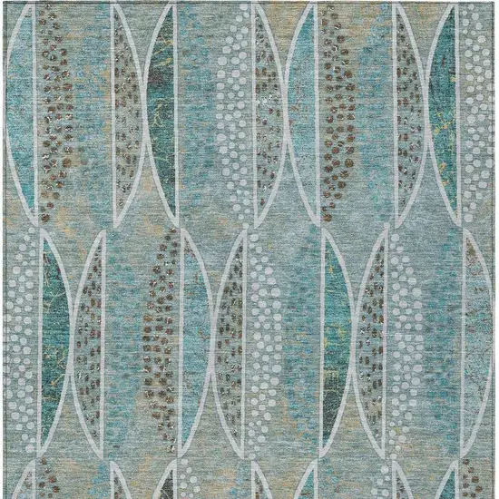 Teal Blue And Green Geometric Washable Indoor Outdoor Area Rug Photo 3