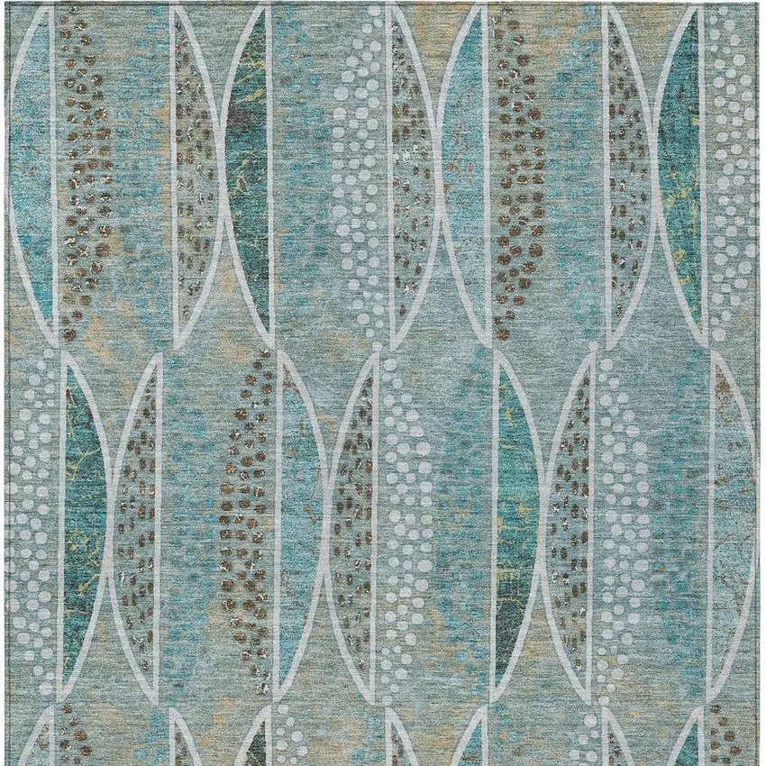 Teal Blue And Green Geometric Washable Indoor Outdoor Area Rug Photo 3
