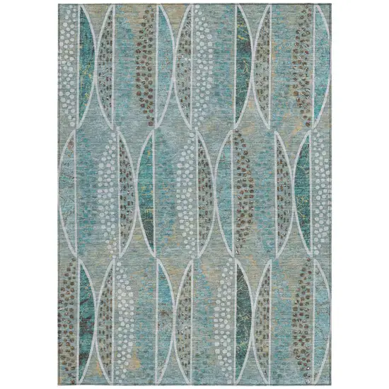 Teal Blue And Green Geometric Washable Indoor Outdoor Area Rug Photo 4