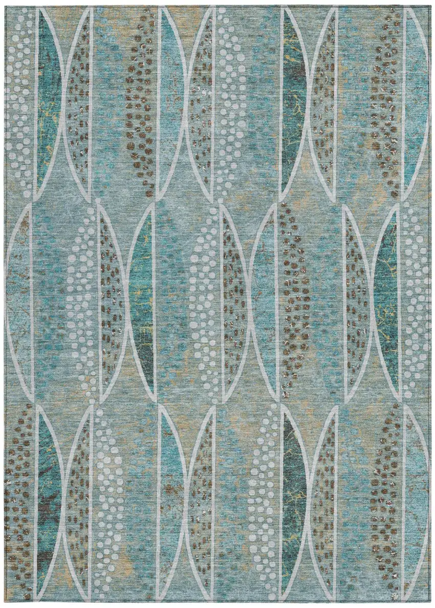 Teal Blue And Green Geometric Washable Indoor Outdoor Area Rug Photo 4