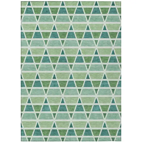 Teal Blue And Green Geometric Washable Indoor Outdoor Area Rug Photo 2