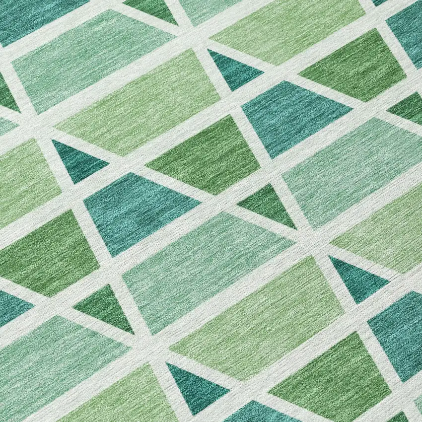 Teal Blue And Green Geometric Washable Indoor Outdoor Area Rug Photo 6