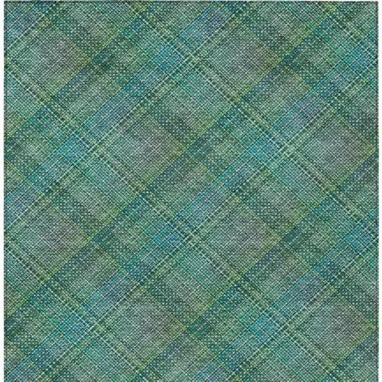 Teal Blue And Green Plaid Washable Indoor Outdoor Area Rug Photo 8