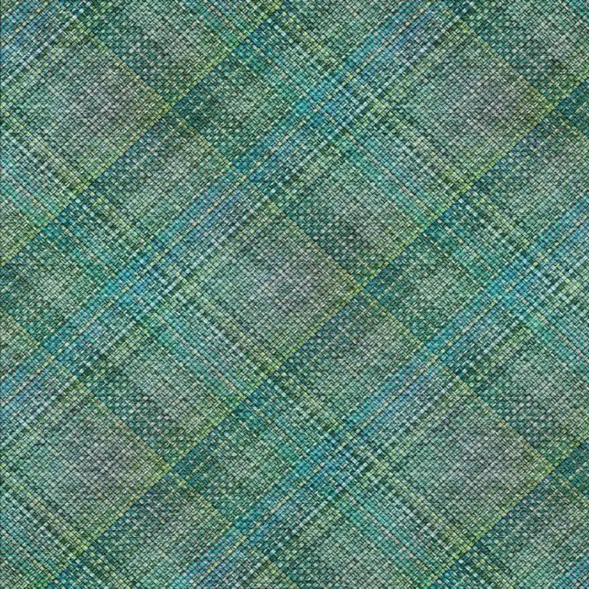 Teal Blue And Green Plaid Washable Indoor Outdoor Area Rug Photo 5