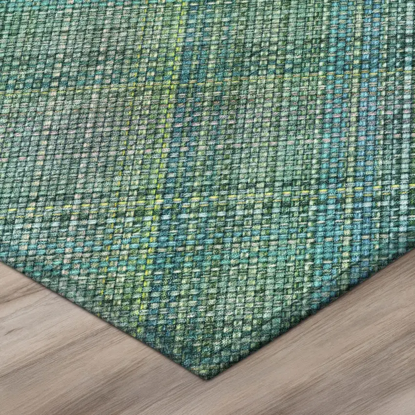 Teal Blue And Green Plaid Washable Indoor Outdoor Area Rug Photo 3