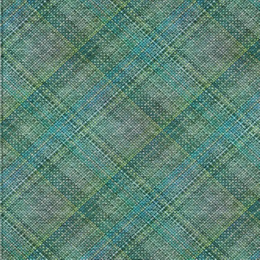 Teal Blue And Green Plaid Washable Indoor Outdoor Area Rug Photo 9