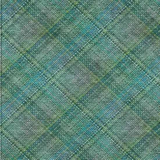 Teal Blue And Green Plaid Washable Indoor Outdoor Area Rug Photo 9