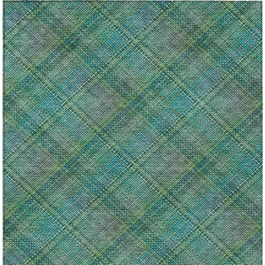 Teal Blue And Green Plaid Washable Indoor Outdoor Area Rug Photo 4